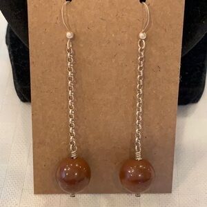 Sterling silver Amber stone ball drop delicate